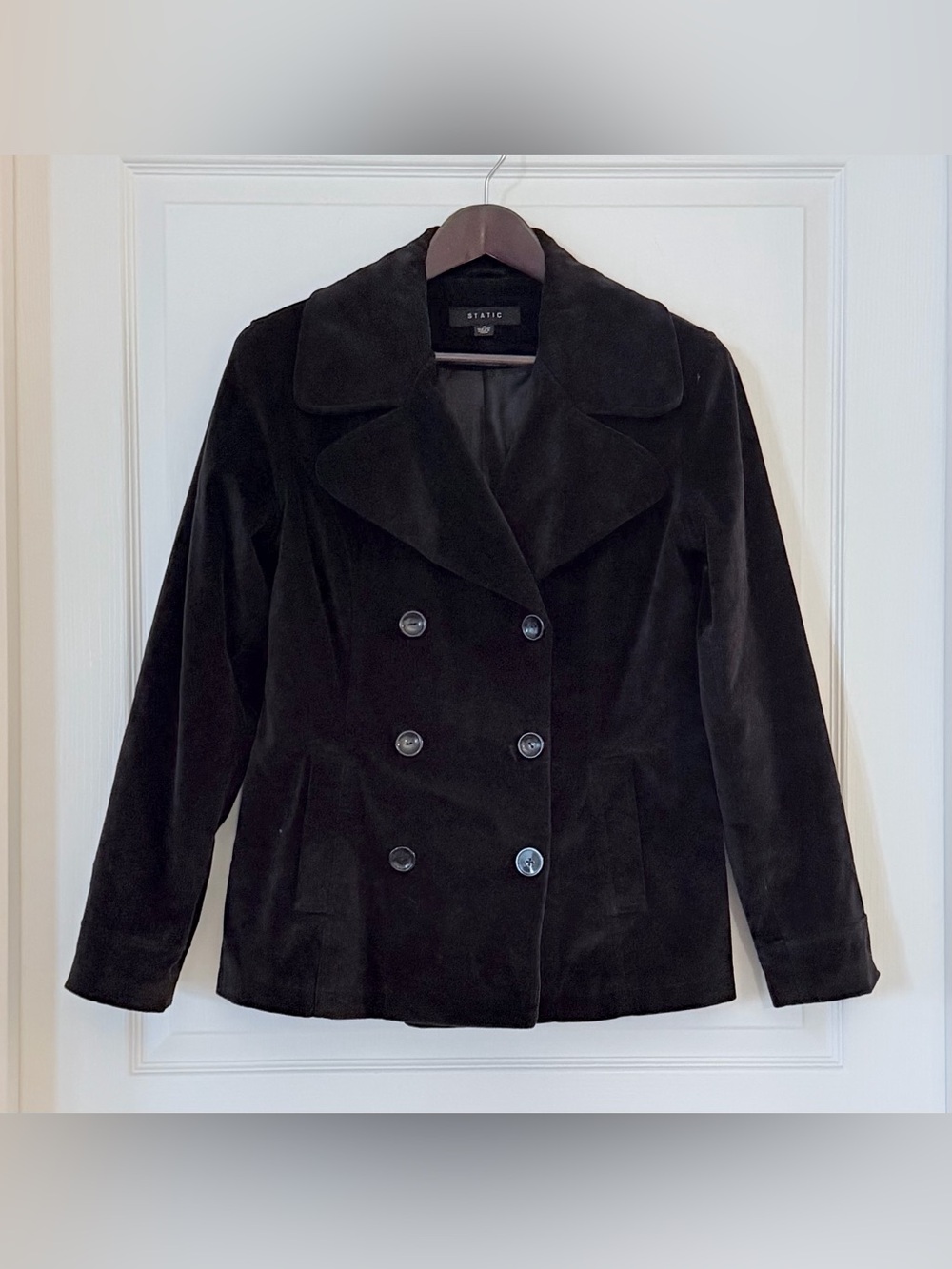 STATION Black Double-Breasted Suede Peacoat